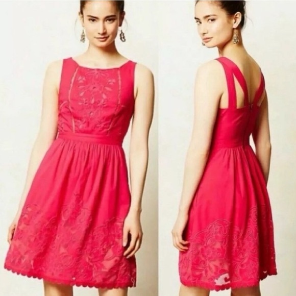 Anthropologie Moulinette Soeurs Rhododendron Pink Eyelet Dress, Size 2 - Picture 1 of 8